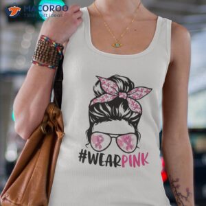in october we wear pink messy bun breast cancer awareness shirt tank top 4