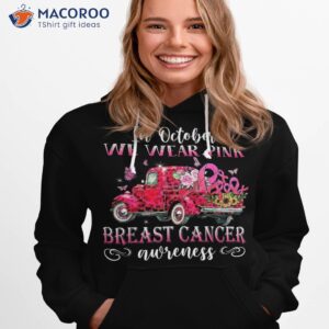 in october we wear pink ribbon leopard truck breast cancer shirt hoodie 1