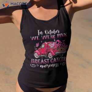 in october we wear pink ribbon leopard truck breast cancer shirt tank top 2