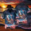 Independence Day 4th Of July Outfit For A Pitbull Dog: American Flag And Hawaiian Shirts.
