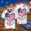 Independence Day, American Pride, Flamingo, Usa Flag Heart, And Top Hat Hawaiian Shirts.