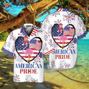 independence day american pride flamingo usa flag heart and top hat hawaiian shirts 1