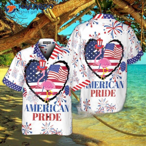 Independence Day, American Pride, Flamingo, Usa Flag Heart, And Top Hat Hawaiian Shirts.