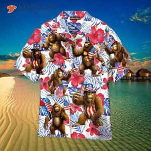 independence day fourth of july bigfoot american flag and hawaiian shirts 0