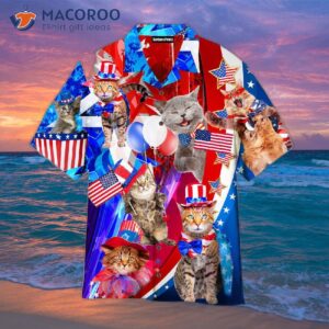independence day fourth of july cats happy american flag hawaiian shirts 0