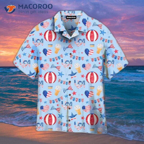 Independence Day Fourth Of July Ice Cream And Ball Pattern Hawaiian Shirts