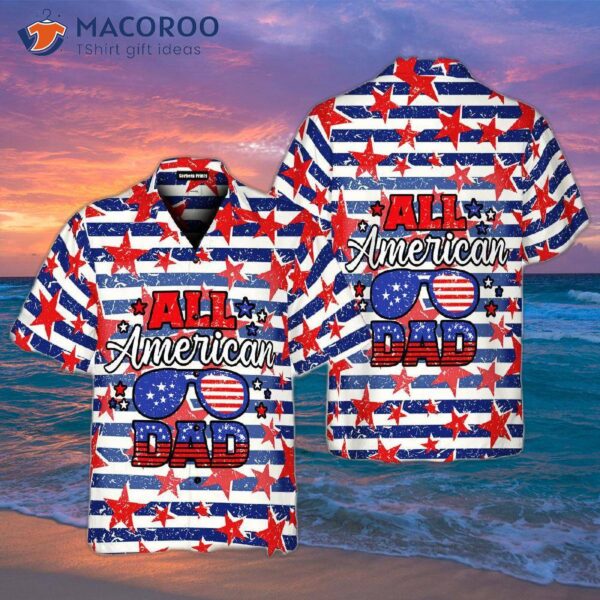 Independence Day Fourth Of July Outfit All-american Dad Retro Vintage Patriotic Hawaiian Shirt