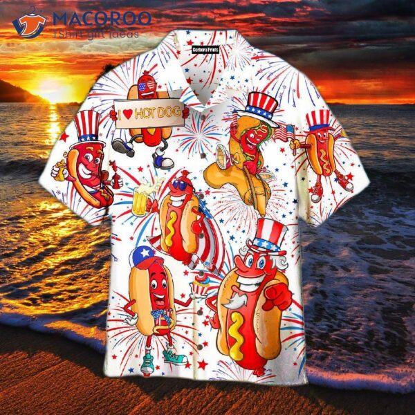 Independence Day, The Fourth Of July, Is Celebrated With Funny Hot Dogs, American Flags, And Hawaiian Shirts.