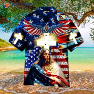 Independence Day, The Fourth Of July – Jesus Bless America! Flag Hawaiian Shirts.