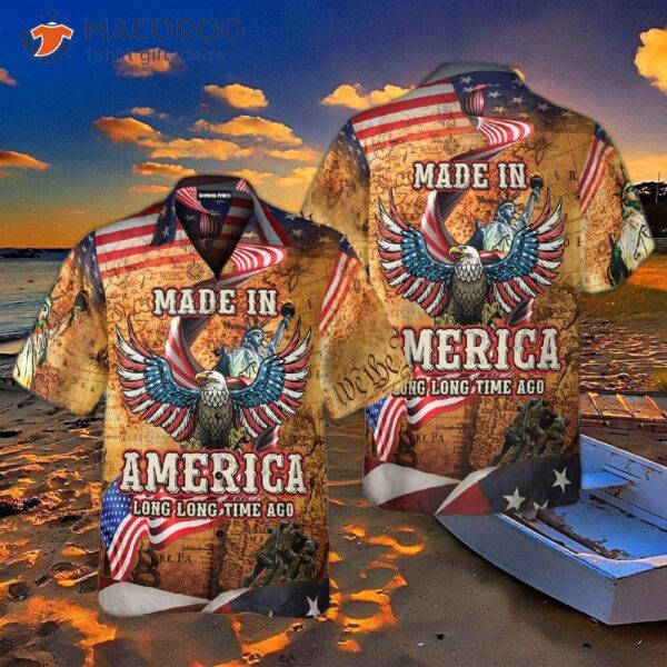 Independence Day, The Fourth Of July, Made In America With Usa Flag And Eagle Hawaiian Shirts.