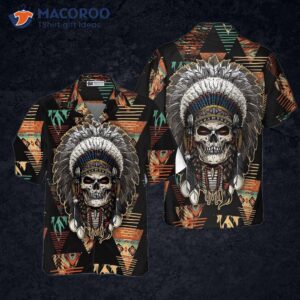 indian skull with tribal ethnic pattern hawaiian shirt 2