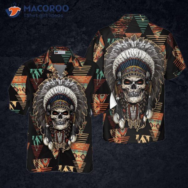 Indian Skull With Tribal Ethnic Pattern Hawaiian Shirt