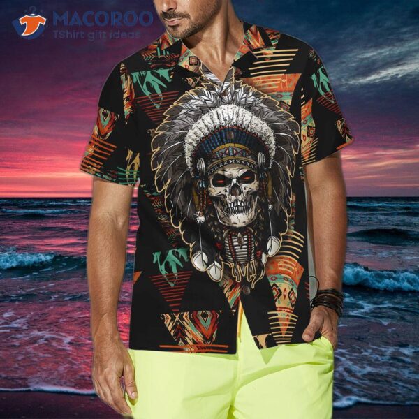 Indian Skull With Tribal Ethnic Pattern Hawaiian Shirt