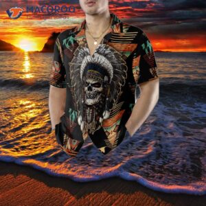 indian skull with tribal ethnic pattern hawaiian shirt 4