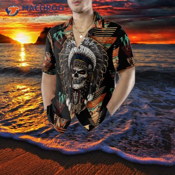 Indian Skull With Tribal Ethnic Pattern Hawaiian Shirt