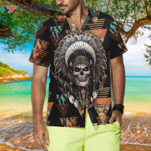 indian skull with tribal ethnic pattern hawaiian shirt 6