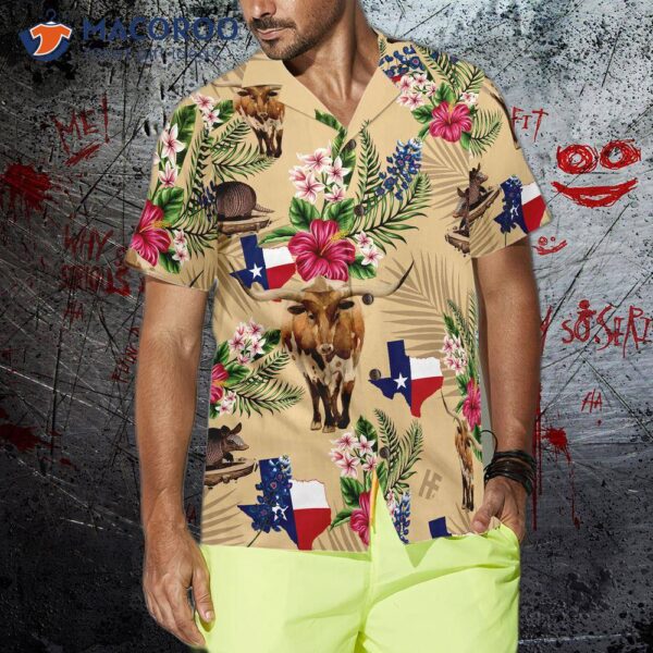 Insignia Bluebonnet Texas Hawaiian Shirt Cream Version, Don’t Mess With Armadillo And Longhorn, Home For