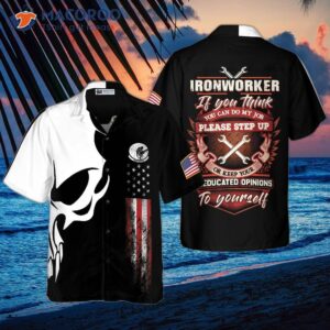 ironworker proud skull hawaiian shirt 0