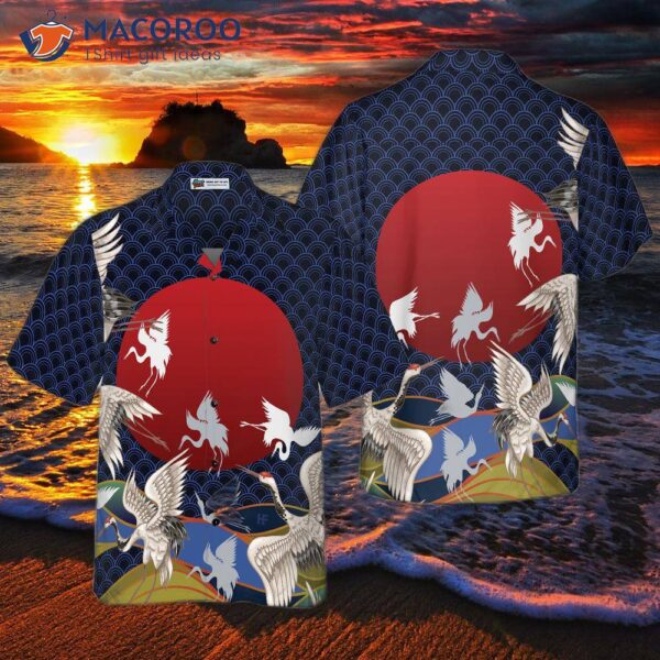 Japanese Crane-printed Hawaiian Shirt