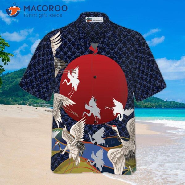 Japanese Crane-printed Hawaiian Shirt