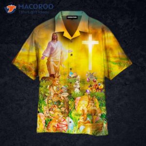 Jesus Christ And The Easter Bunny Wearing Hawaiian Shirts