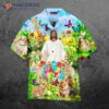 “jesus, The Happy Easter Rabbit, Is Chilling In Flower Landscape Art Style Hawaiian Shirts.”