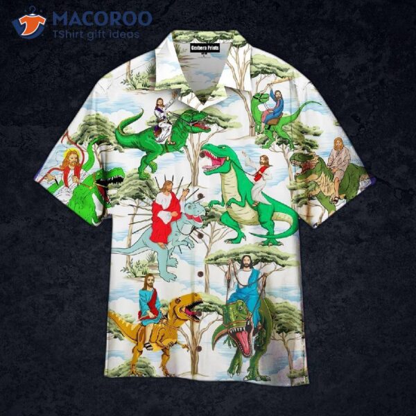 Jesus Wore A Hawaiian Shirt With Dinosaur From Jurassic Park On It.