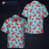 Juicy Watermelon Seamless Pattern Hawaiian Shirt, Blue Print Shirt For &