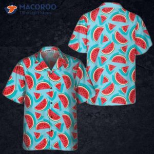 juicy watermelon seamless pattern hawaiian shirt blue print shirt for amp 0