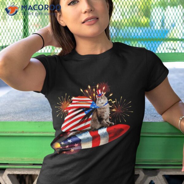Kitty Cat 4th Of July Rocket With Fireworks Usa Patriotic Shirt
