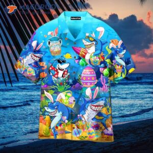 Let’s Enjoy Easter With Sharks Under The Ocean In Hawaiian Shirts.