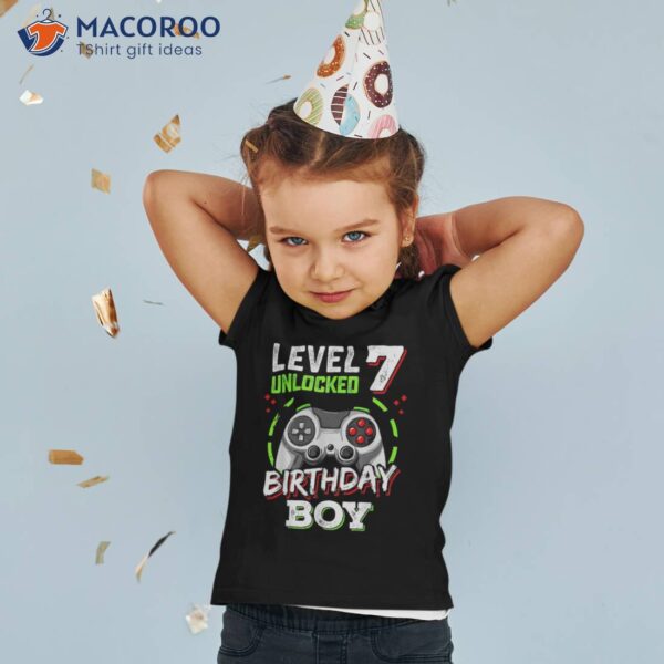 Level 7 Birthday Boy Year Old Video Games Gaming Gift Kids Shirt