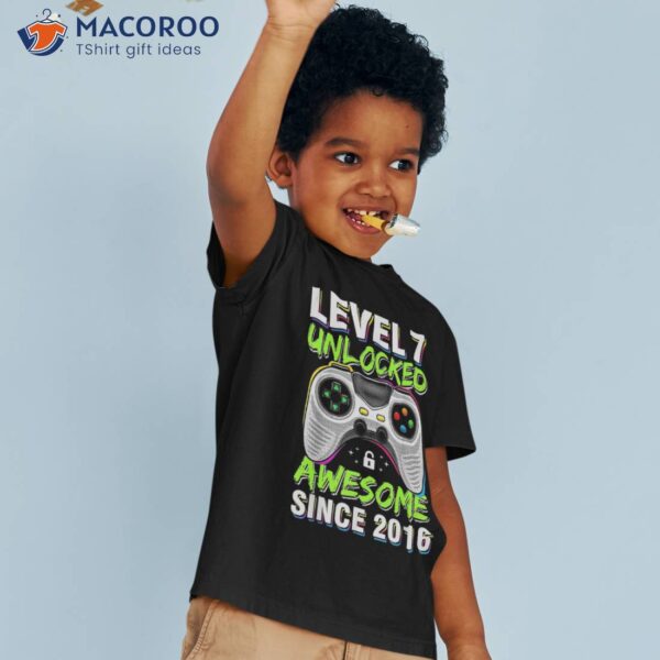 Level 7 Unlocked 7th Birthday Year Old Boy Gifts Gamer Shirt