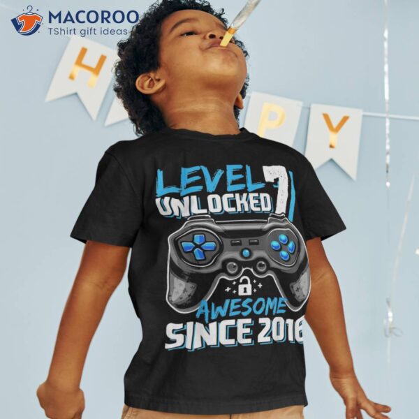 Level 7 Unlocked Awesome 2016 Video Game 7th Birthday Boy Shirt