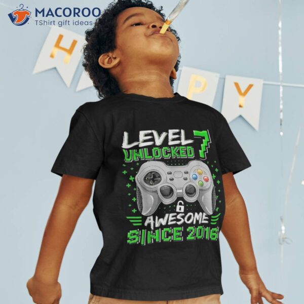 Level 7 Unlocked Awesome 2016 Video Game 7th Birthday Gamer Shirt