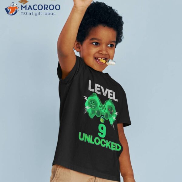 Level 9 Unlocked Birthday Boy Year Old Video Game Gaming Shirt