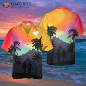 lgbt sunset with heart hawaiian shirt 2