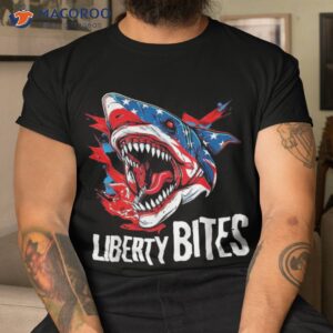 Liberty Bites Usa 4th July American Flag Shark Independence Shirt