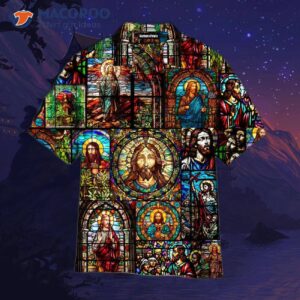 life of jesus stained glass hawaiian shirts 1