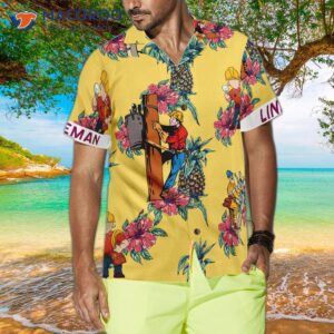 lineman pineapple seamless pattern hawaiian shirt 2