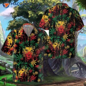 lion head with cannabis marijuana leaves hawaiian shirt button up shirt for and cool gift lover 0