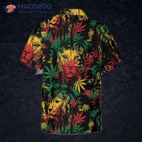 Lion Head With Cannabis Marijuana Leaves Hawaiian Shirt, Button-up Shirt For And , Cool Gift Lover