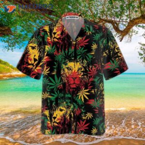 lion head with cannabis marijuana leaves hawaiian shirt button up shirt for and cool gift lover 2