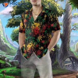 lion head with cannabis marijuana leaves hawaiian shirt button up shirt for and cool gift lover 4