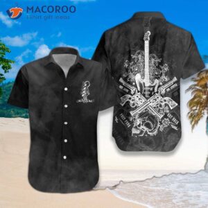 live rock and roll black smoke guitar hawaiian shirt 0