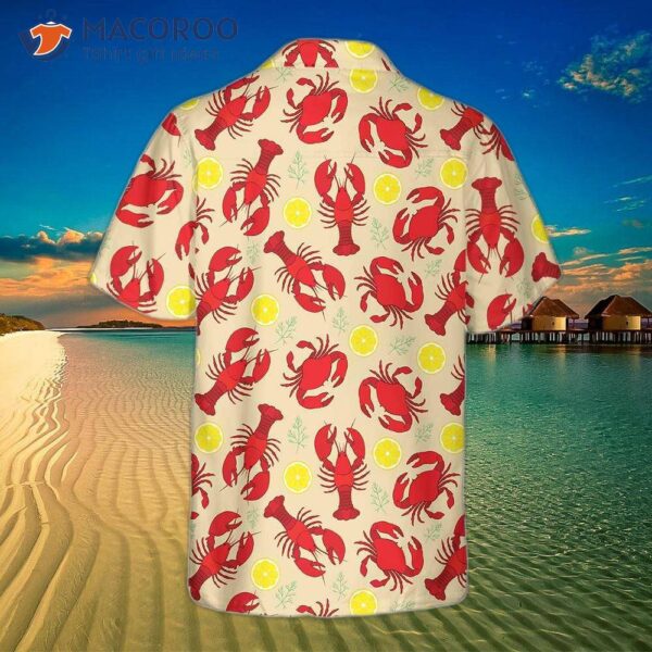 Lobster, Crab, And Lemon Pattern Hawaiian Shirt; Unique Lobster Print Shirt For Adults