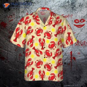 Lobster, Crab, And Lemon Pattern Hawaiian Shirt; Unique Lobster Print Shirt For Adults