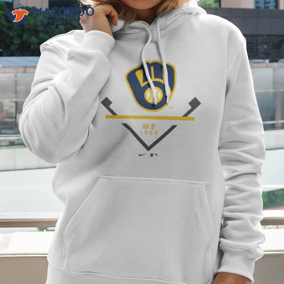 Gildan Milwaukee Brewers Logo Pullover Hoodie Ash L