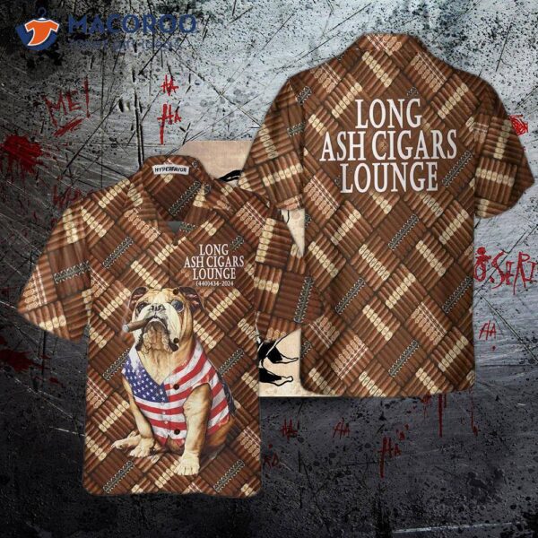 Long Ash Cigars Lounge, Cigar, And American Bulldog Hawaiian Shirt