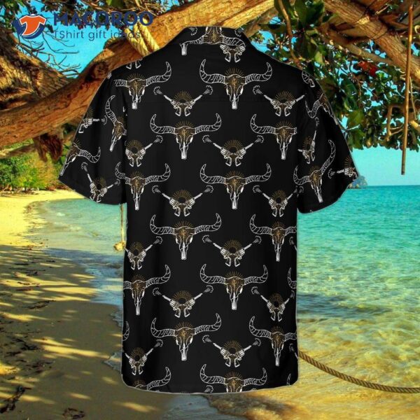 Long Horn Skull And Gun Hawaiian Shirt